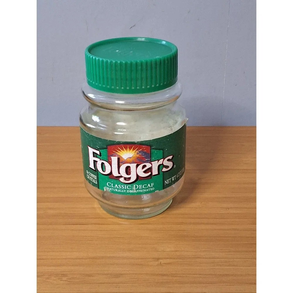 Vintage Coffee Jar Lot Folgers Tasters Choice Sanka Glass Jars with Lids 4pc